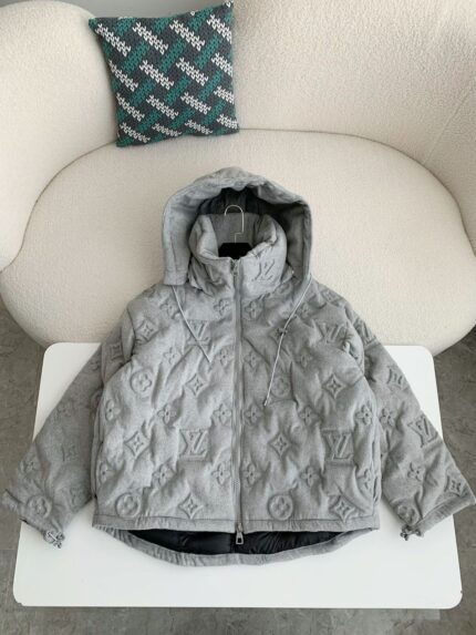 Louis Vuitton Monogram Embossed Grey Hoodie Jacket – Exclusive Luxury Edition