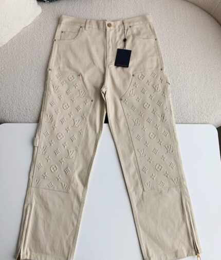 INNOVATIVE Louis Vuitton Monogram Embossed Carpenter Pants - Beige Luxury Canvas