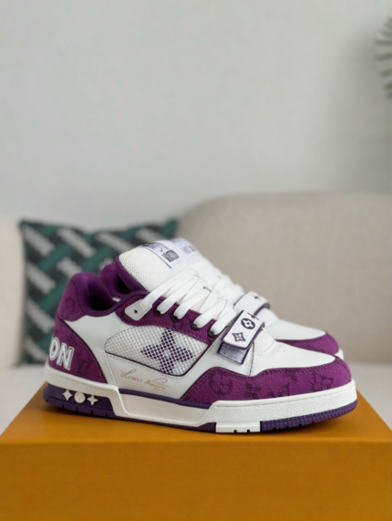 Louis Vuitton Luxury Trainer Sneaker – Purple & White Signature Edition